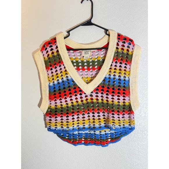 BDG M Colorful Crochet Knit Sweater Vest Retro V-Neck - Picture 1 of 4